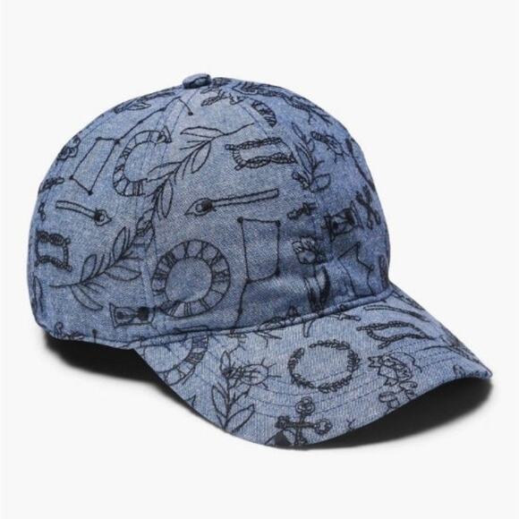 Lucky Brand All Over Embroidered Hat Navy Blue Baseball Dad Cap Artistry Cotton - Picture 4 of 8